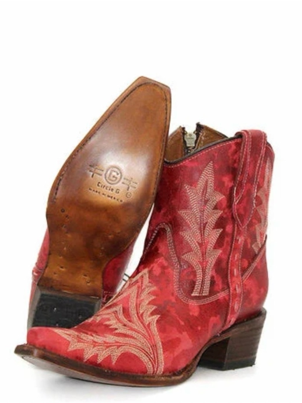 Circle G by Corral L5704 Red Leather Embroidered Western Ankle Boots